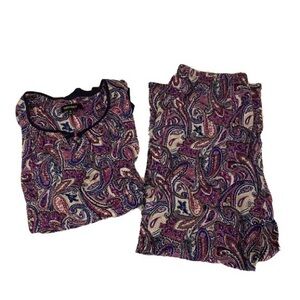 Ellen Tracy Women’s Small Purple and Navy Paisley Print Pajama Set